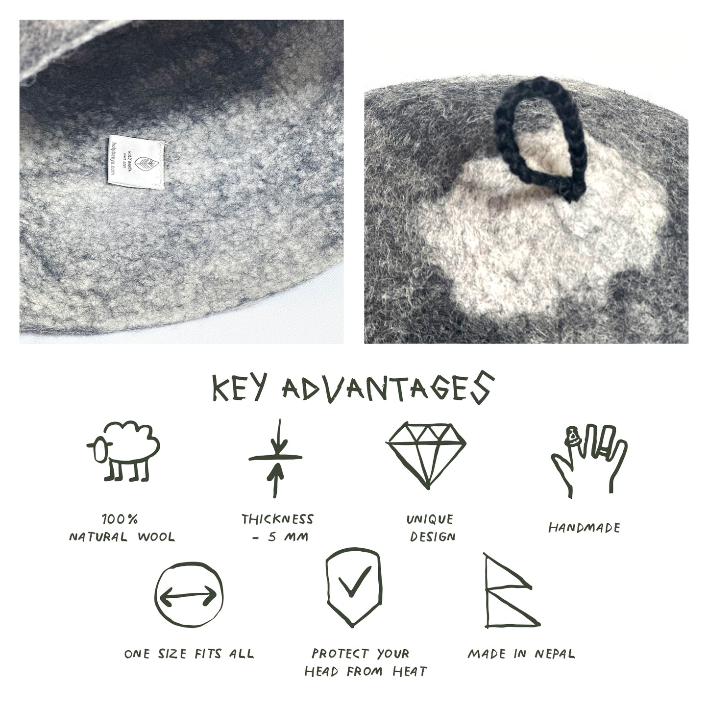 Premium Felt Sauna Hat - Charcoal